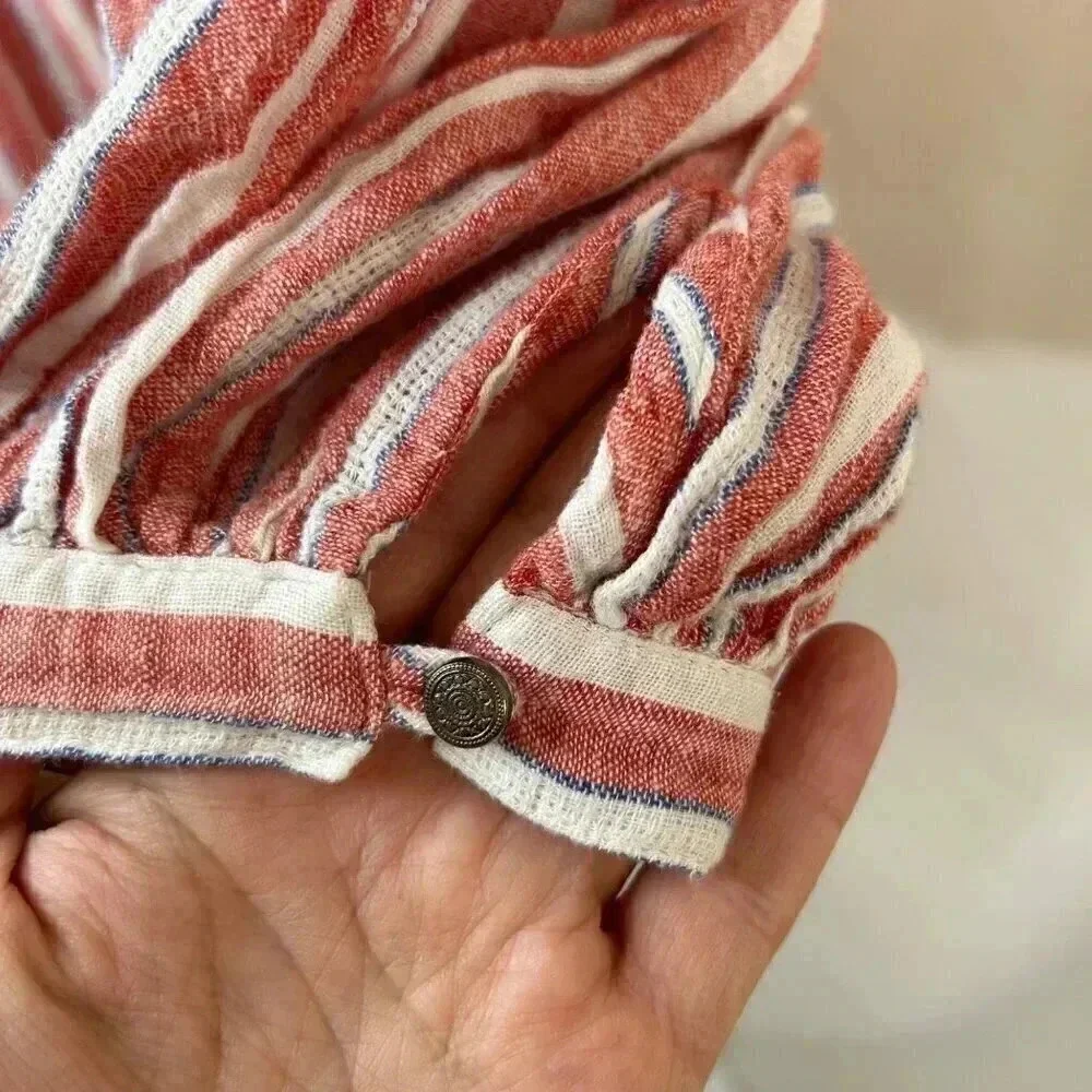 Anthropologie Akemi +Kin Audria Linen Size Small Striped Boho Blouse Top